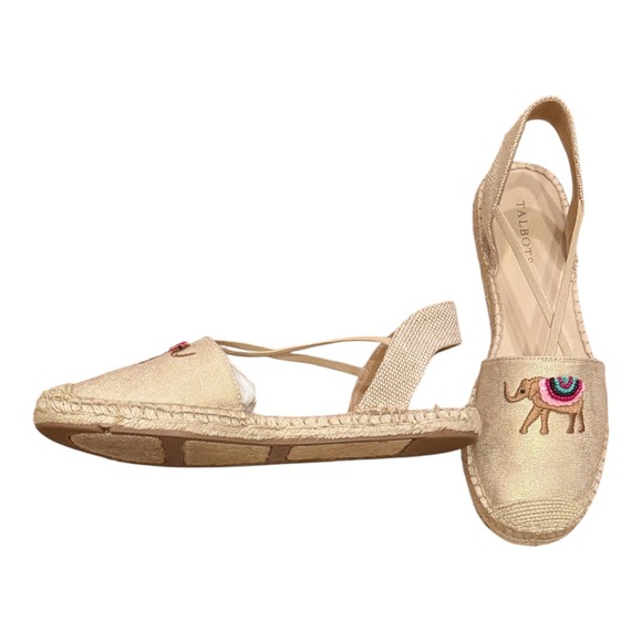 Talbots Gold Embroidered Elephant Espadrille 10 Beaded Slingback Flats - Picture 4 of 9